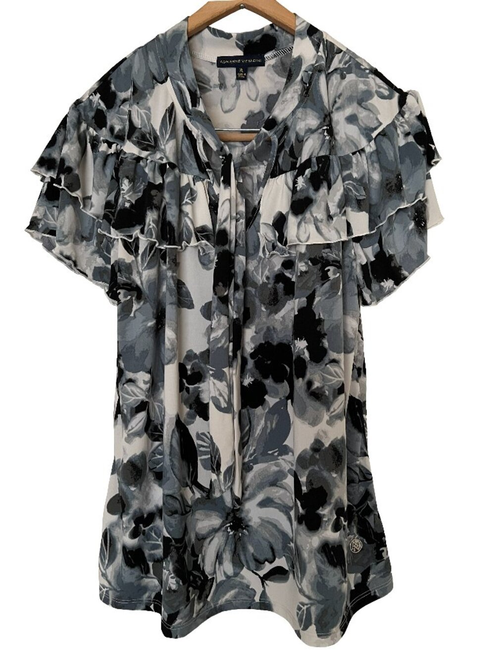Adrienne Vittadini Tie Neck Ruffled Blouse Size XL